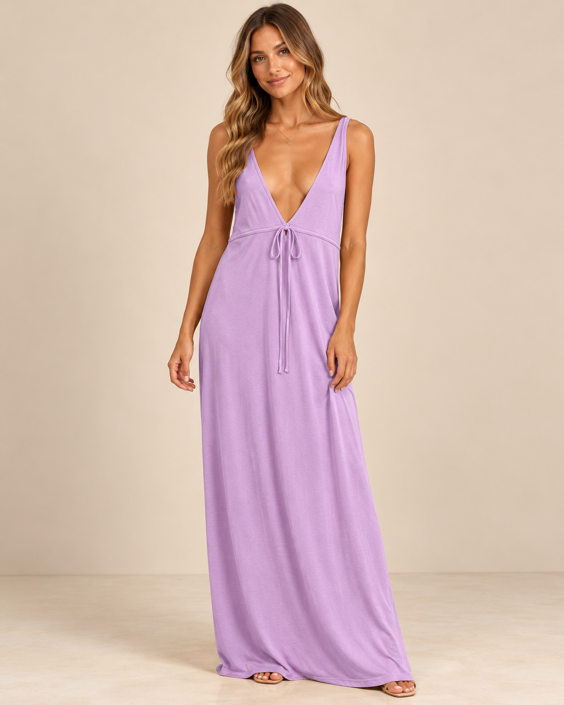 Modeled preview of Dawn’s lavender Free People Beach maxi dress