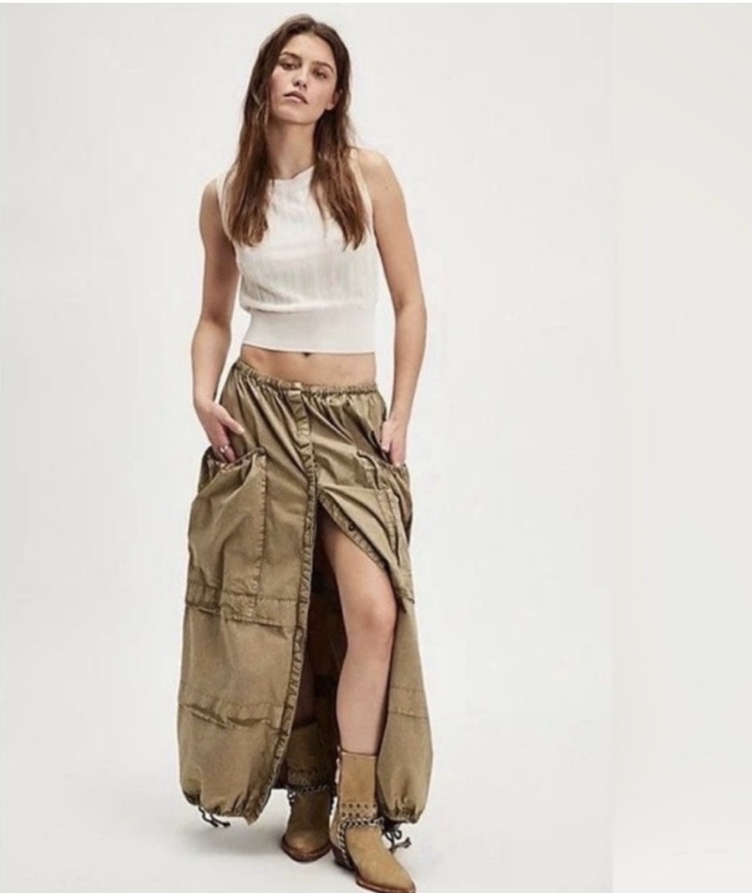 Free People Eloise cargo maxi skirt in metallic bronze